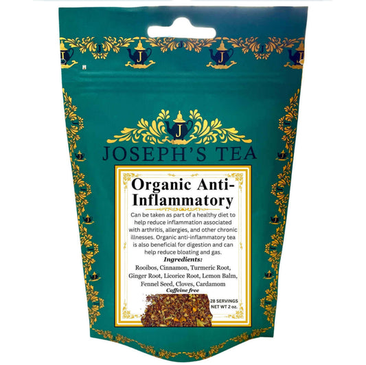 Tea package for Joseph's Tea Organic Anti-Inflammatory tea on a white background